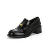 Casa da Uva~ Novo Modelo de Outono Estilo Zhang Yuanying Moeda de Ouro Salto Grosso Slip-On Mocassins Sapatos Femininos de Couro