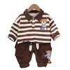 Conjunto de Dos Piezas para Niñas: Sudadera Rayada Nueva 2024 con Cuello de Solapa y Pantalón Casual de Algodón, Colección Primavera, Venta al por Mayor desde el Fabricante