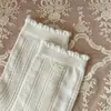Calcetines de Mujer con Volante de Encaje y Lazo Burbuja para Primavera y Verano, Calcetines Calados de Media Pantorrilla para Niñas, Blancos, Lindos, Versátiles