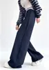 Otoño 2026 Nuevos Pantalones Anchos Versátiles Cintura Alta Elástica Cinturilla de Bloque de Color Pantalones Deportivos Pierna Curva Retro con Cordón Mujer