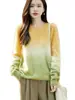 Nuevo suéter de lana con cuello redondo y degradado estilo perezoso para mujer, corte holgado, top de punto cepillado, suéter de punto suave y cómodo para otoño e invierno
