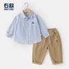 Traje de Estilo Preppy Otoñal para Niños Camisa Pantalones Casuales Conjunto de Dos Piezas Ropa Infantil Primavera y Otoño Pantalones Largos para Bebé Otoño
