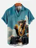 Moda Nova Transfronteiriça 2024 Estampa Digital 3D Animal Raposa Bonita Camisa Casual Masculina de Manga Curta