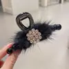Nuevo Pinza para el Cabello de Pelo de Visón Perla Letra Strass Pasador Trasero de la Cabeza Moda Versátil Celebridad de Internet Pinza de Tiburón de Felpa