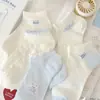 Calcetines para niñas, delantal azul, calcetines de conejo, calcetines de barco finos de verano para niños, malla transpirable, calcetines con lazo de encaje blanco lechoso