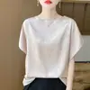 Top estilo chino de manga murciélago, jacquard de acetato de manga corta, satén sedoso, fresco, nuevo de corte holgado, elegante top de verano
