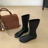 Botines 2026 Otoño/Invierno Retro Francés Tacón Plano Botines Cortos Botas Adelgazantes Estilo Coreano para Mujer sin Cordones Slip-on Delgados Nuevo Estilo