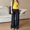 Jeans Holgados de Pierna Ancha Azul Oscuro para Mujer 2026 Tendencia Versátil Nuevo Primavera Cintura Alta Petite Largo hasta el Suelo