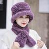 Gorro de piel de conejo Rex para mujer, de invierno, grueso, cálido, para madres de mediana edad y mayores, con protección para las orejas y bufanda.