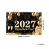 Banner de Fondo Feliz Año Nuevo 2027, Fondo Decorativo para Fiesta de Nochevieja, Fondo Temático de Globos y Fuegos Artificiales