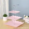 Directo del fabricante: Bandeja de aperitivos para el té de la tarde, soporte para postres, bandeja para pasteles, soporte para pasteles de tres niveles, frutero de plástico multicapa creativo