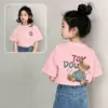 Camiseta de Manga Curta para Meninas Algodão Puro Verão Nova Chegada Crianças Crianças Mais Velhas Manga Meia Manga Solta Moda Verão Estilo Manga Meia Manga Top Estiloso
