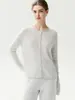 Cardigã de malha básico e simples 100% cashmere para mulheres, malha ligeiramente solta e macia, suéter de gola redonda