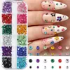 12 Compartimentos Cor Mista Base Plana Pedras de Strass para Nail Art Strass Redondo Multicor de Resina Acessórios de Nail Art DIY Adesivos de Unha Decoração com Strass
