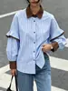 Camisa Top de Mujer Estilo Coreano Estilo Universitario Casual Holgada Rayada Manga Larga Colección Otoño 2026 Europea y Americana