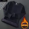 Camiseta de Veludo Masculina de Outono e Inverno, Camiseta de Manga Comprida com Gola Redonda, Roupas Quentes Espessas, Top de Outono de Camada Interna de Cor Pura