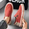Zapatos nuevos para hombre, transpirables, ligeros, modernos, versátiles de lona, casuales de corte bajo sin cordones para adolescentes, zapatos para conducir