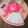 Conjunto Infantil Comércio Exterior Roupas Infantis 2025 Outono Novo Estilo Americano Estampa de Letras e Números Blusa de Manga Longa e Saia