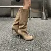 Botas Versátiles de Color Sólido sin Cordones 2026 Moda Europea y Americana Botas de Tacón Alto Botas Altas Simples y Elegantes para el Trabajo Punta Redonda Botas de Caña Ancha