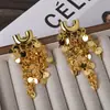 Pendientes Elegantes de Metal con Lentejuelas y Borlas Estilo Transfronterizo Europeo y Americano Pendientes de Nicho con Estilo Pendientes Exagerados de Moda para Mujer
