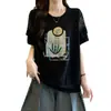 Camiseta Casual Versátil de Encaje Hueco de Algodón Puro de Manga Corta para Mujer, Nuevo Top de Verano Talla Grande Adelgazante de Media Manga Tendencia