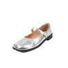 Sapatos Fofos Personalizados com Bico de Preguiça Couro de Vaca Mary Jane Primavera 2025 Salto Baixo Grosso Bico Redondo Couro Sapatos de Botão Único para Mulheres