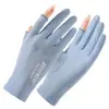 Luvas de Proteção Solar Estilo Coreano Mangas Proteção de Braço Feminina Anti-UV Respirável Dois Dedos Dirigindo Ciclismo Seda Gelada Antiderrapante