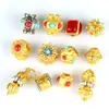 Bola hueca de aleación dorada mate con incrustaciones de gemas de puntos rojos y azules, bola de diamante con puntos de plata antigua, accesorios para jugar con texto DIY