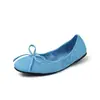 Zapatos Azules de Capa Única Estilo Coreano para Mujer 2024 Nuevos Zapatos Azules Pequeños con Lazo Punta Redonda Slip-on Boca Baja Zapatos Planos de Ballet