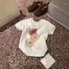 Camiseta holgada de manga corta con estampado de manzana linda para niña, top base de verano, atuendo familiar de manga corta para niños