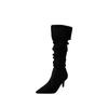 Novas Botas Femininas Longas Elegantes Moda Francesa Sexy Outono e Inverno 2025 Bico Fino Europeu e Americano Camurça Salto Agulha Salto Alto Botas Arredondadas