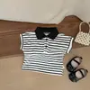 Camiseta de Verano de Manga Corta para Bebé Niña Bebé Verano Rayas Cuello Polo Guapo Camiseta Básica Top de Media Manga