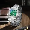 Reloj de pulsera de acero para hombre de moda, de alta calidad, cuadrado, de cuarzo, con correa de eslabones, calendario, impermeable, luminoso, para hombre