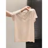 Camiseta Interior de Verano para Mujer Estilo Perezoso Cuello en V Delgado Lyocell Tencel Manga Corta Hombro Derecho Estilo Coreano Blanca