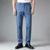Calça Casual 9Mu para Homens, Estilo Fino Respirável de Verão, Resistente a Amassados, Calça Social Reta de Cintura Média para Homens 24325