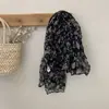 Bufanda vintage de algodón y lino para mujer, otoño e invierno, estampada, fina y arrugada, estilo artístico, estilo antiguo, de verano.