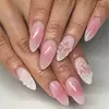 Comercio Exterior Uñas Postizas Manicura Almendra Parches para Uñas Flor de Durazno Difuminada Uñas de Longitud Media con Forma de Almendra Estilo Europeo y Americano 30 Piezas
