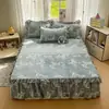 Falda de cama acolchada de vellón coral de terciopelo de leche de una sola pieza engrosada con encaje, colcha tipo sábana de franela con terciopelo y volante