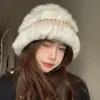 Gorro de Punto de Piel de Conejo Real para Mujer, Nuevo Estilo Otoño e Invierno, Circunferencia de Cabeza Grande, Protección para Orejas, Sombrero de Pescador Holgado Engrosado Cálido