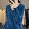Otoño Invierno Botones Suéter Color Sólido Tejido de Punto Cuello en V Capa Base 2026 Ropa Exterior Nueva Mujer Mezcla Lana Corto Holgado