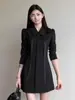 Elegante Vestido Negro Estilo Coreano con un Toque de Lujo para Mujer, Nueva Moda de Otoño, Vestido Corto Sencillo y Ceñido