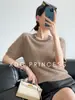 Ropa Hongmi/2026 Lujo Ligero Suéter de Punto de Manga Corta de Lana Cachemir de Alta Calidad para Primavera y Otoño, Cuello Redondo, Bordado con Cuentas, Corte Holgado, Adelgazante