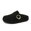 Pantuflas de Cerdo con Dedos Separados Estilo Coreano, Peludas, para Mujer, Novedad Otoño/Invierno 2026, Hebilla Metálica Retro, Pantuflas de Algodón Cálidas para Exteriores