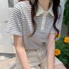 Playera de Manga Corta a Rayas para Mujer, Diseño de Verano Ajustado, Polo de Nicho, Top Corto de Algodón con Cuello, Estilo Ins