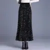 Falda de lentejuelas de corte sirena a la moda para mujer, nueva falda bodycon ajustada de cintura alta para otoño e invierno 2026, falda larga elegante y rejuvenecedora para mujer
