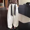 Calças casuais de outono, soltas, modeladoras, versáteis, de perna larga para mulheres, calças casuais curvas de cintura alta com cachecol xadrez vintage
