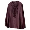 Blusa casual talla plus para mujer 100 kg Nuevo diseño de principios de otoño con un elegante lazo y dobladillo con volantes para chicas con curvas 0844