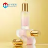 Botella de vidrio transparente de 30 ml con gotero para aceites esenciales en stock, botella de suero de alta gama con bomba gotero, botella redonda recta de vidrio para dispensar líquidos