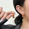 Pendientes de Aro con Forma de Corazón y Anillo de Saturno con Diamantes Brillantes, Estilo Dulce y Fresco, Nuevos Pendientes Populares de Nicho de Lujo Ligero Versátiles para Mujer