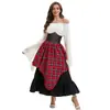 Comercio Exterior Transfronterizo Retro Medieval Falda Larga Amplia de Cuadros Rojos y Blancos Falda Irregular Falda Larga Cintura Alta Traje para Mujer